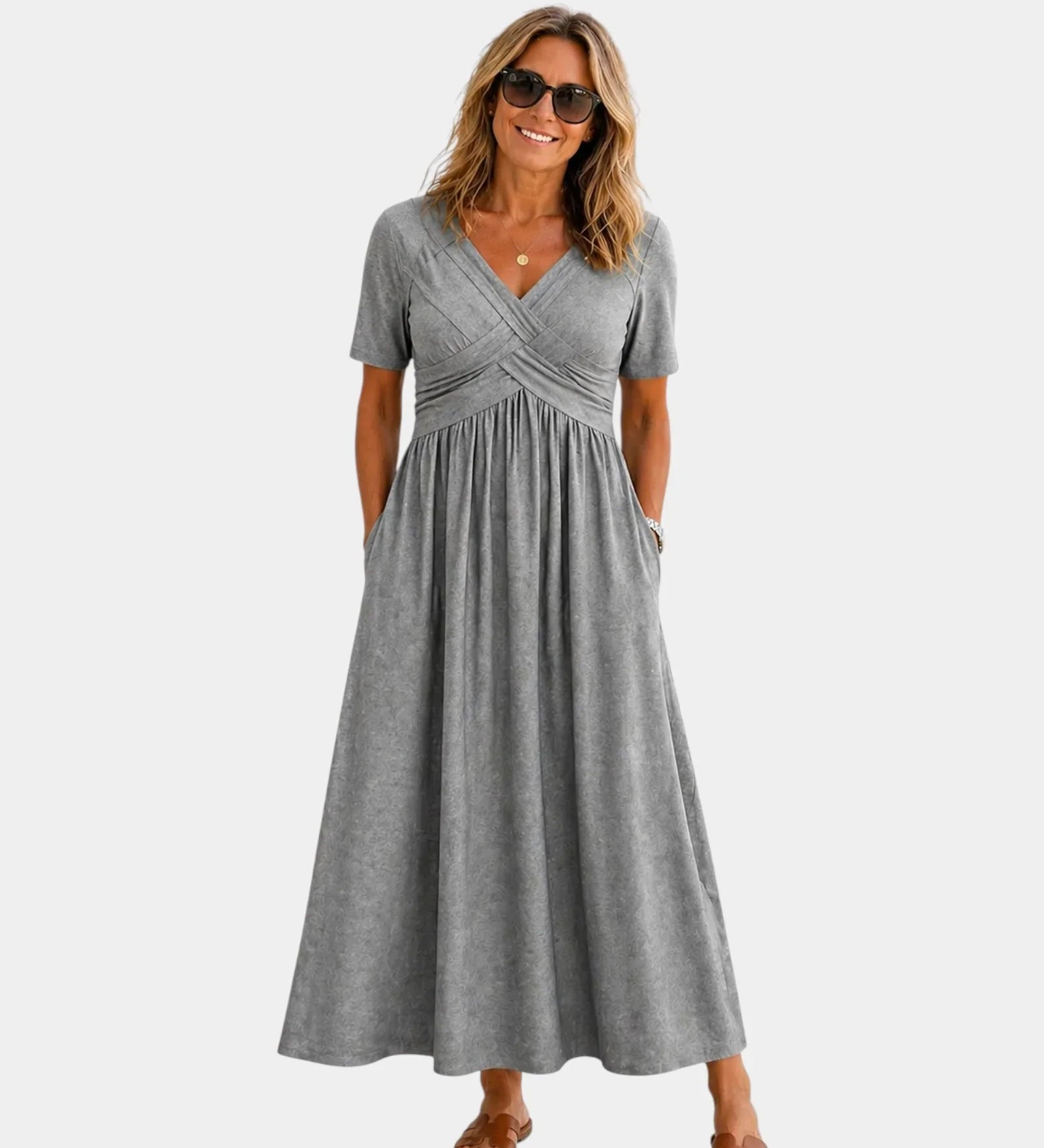 Adriennette | Dress with Crossed V-Neck and Pockets