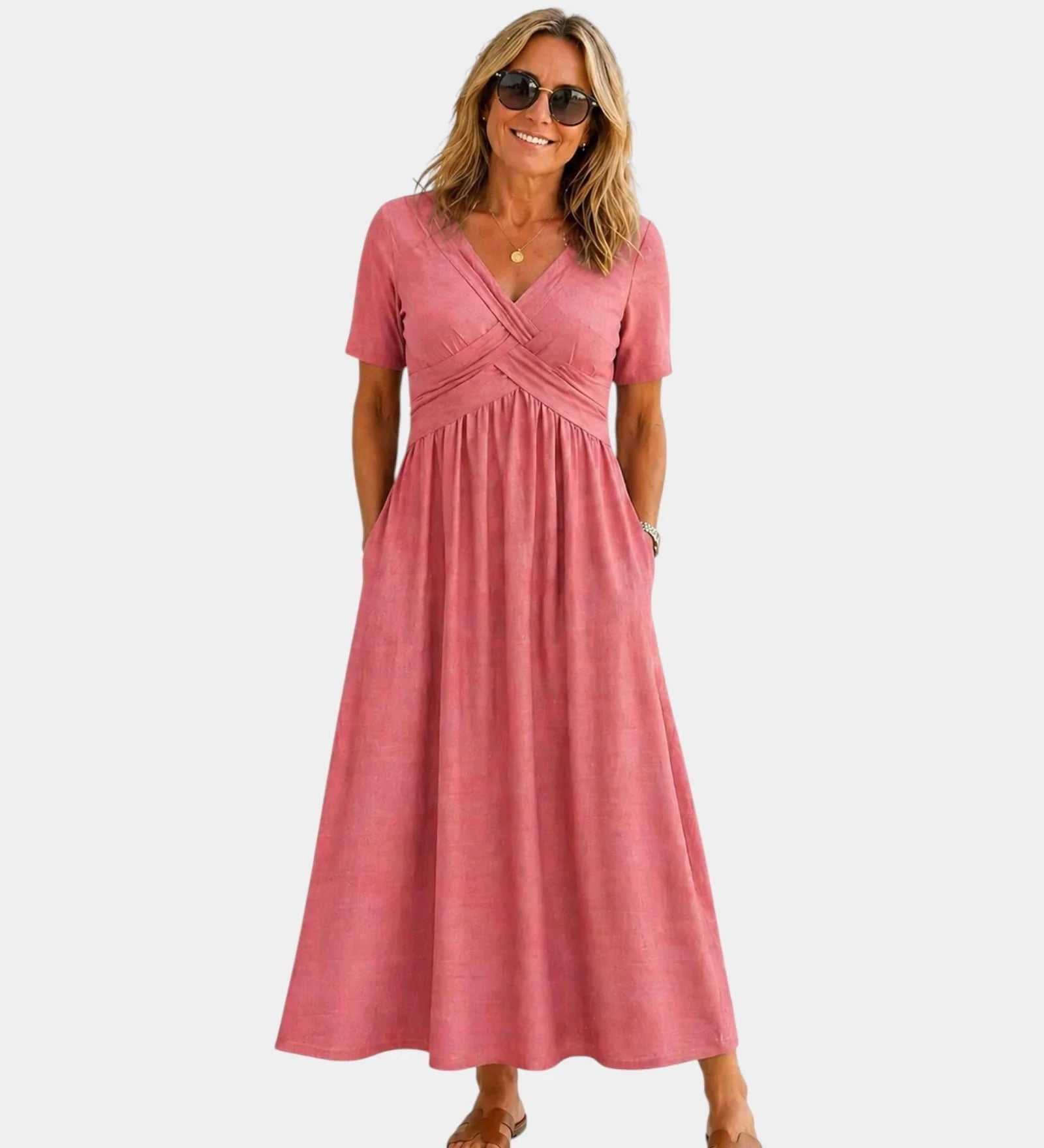 Adriennette | Dress with Crossed V-Neck and Pockets