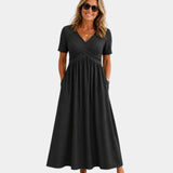 Adriennette | Dress with Crossed V-Neck and Pockets