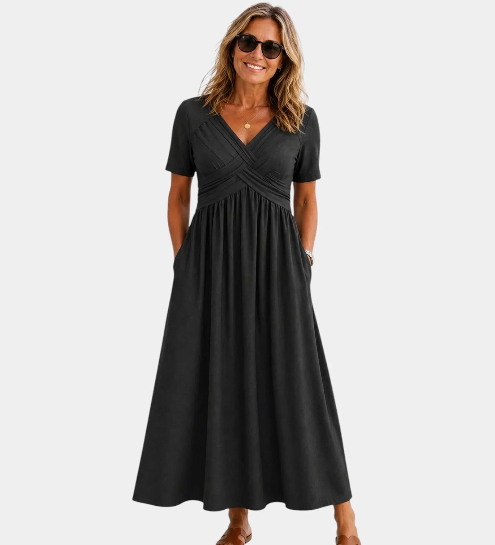 Adriennette | Dress with Crossed V-Neck and Pockets