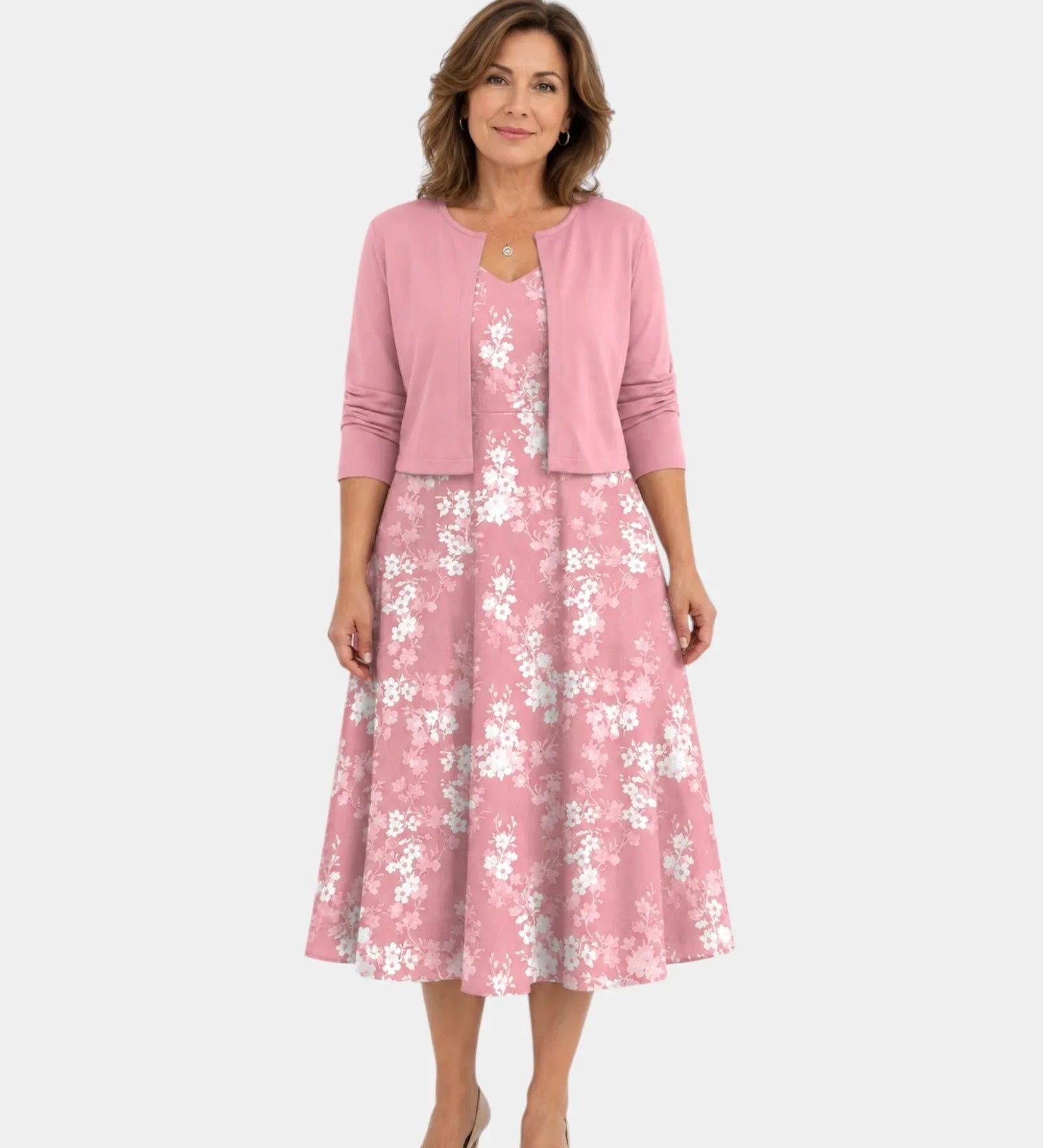 Guilaine | Floral Dress and Light Cardigan Set