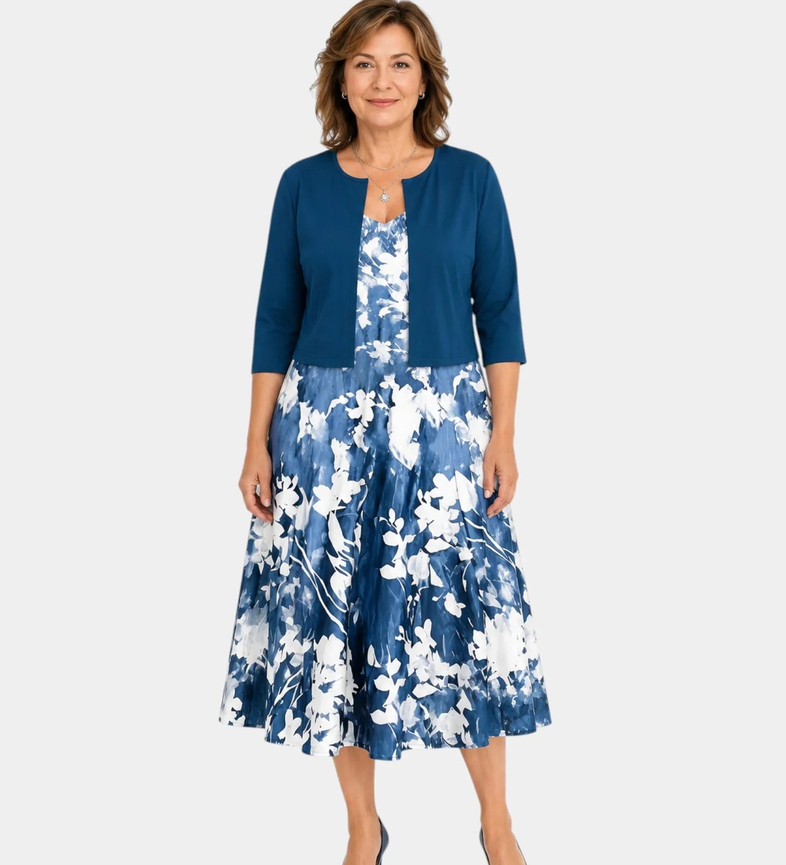 Guilaine | Floral Dress and Light Cardigan Set