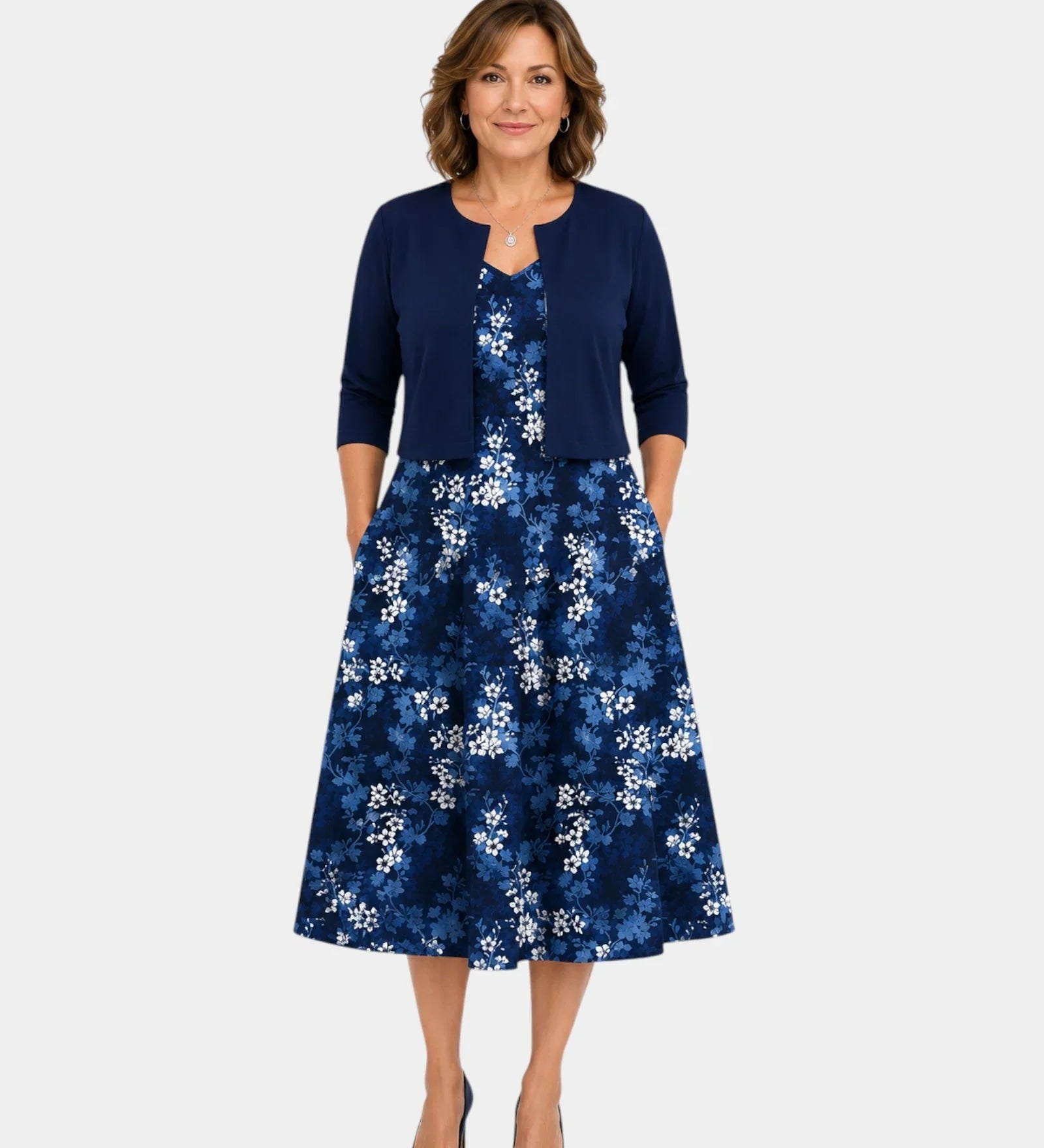 Guilaine | Floral Dress and Light Cardigan Set