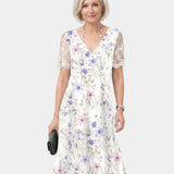 Katell | Dress with Lace Sleeves and Floral Print
