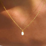 Marion | Gold Beaded Necklace with Opal Pendant