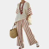Rosalinda | Elegant top with rustic stripes and cream pants