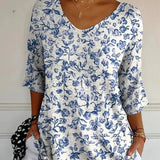 Mélanie | Casual Knit Sweater with Blue Floral Print
