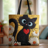 Handbag “Black Cat with Heart and Daisies”