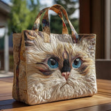 Handcrafted handbag “White Cat with Blue Eyes”